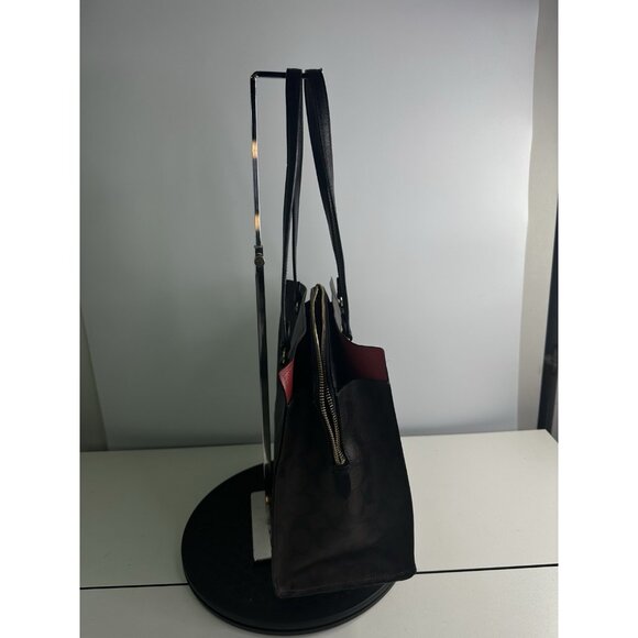 COACH Brown Black Signature Tatum Tote Bag Red Lining C4075 - Picture 3 of 13
